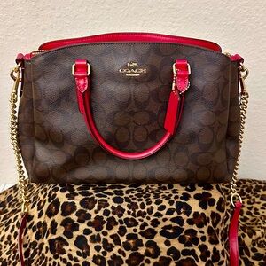 Coach Signature Brown and Red Shoulder Bag